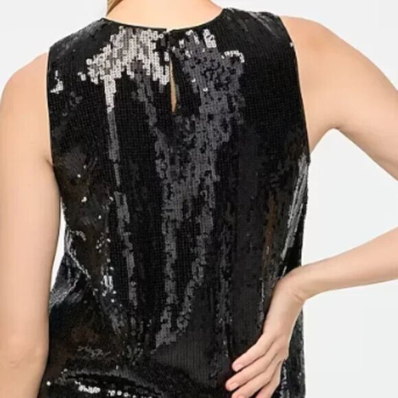 ✨ NWT J.Crew Factory Black Sequin Mesh Sleeveless Shell - Size Small ✨ - Picture 4 of 4